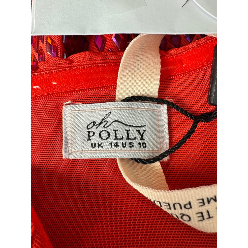 Oh Polly Red Embellished Mini Dress Off Shoulder Plunge Neck Bodycon US 10 NEW - Picture 7 of 10